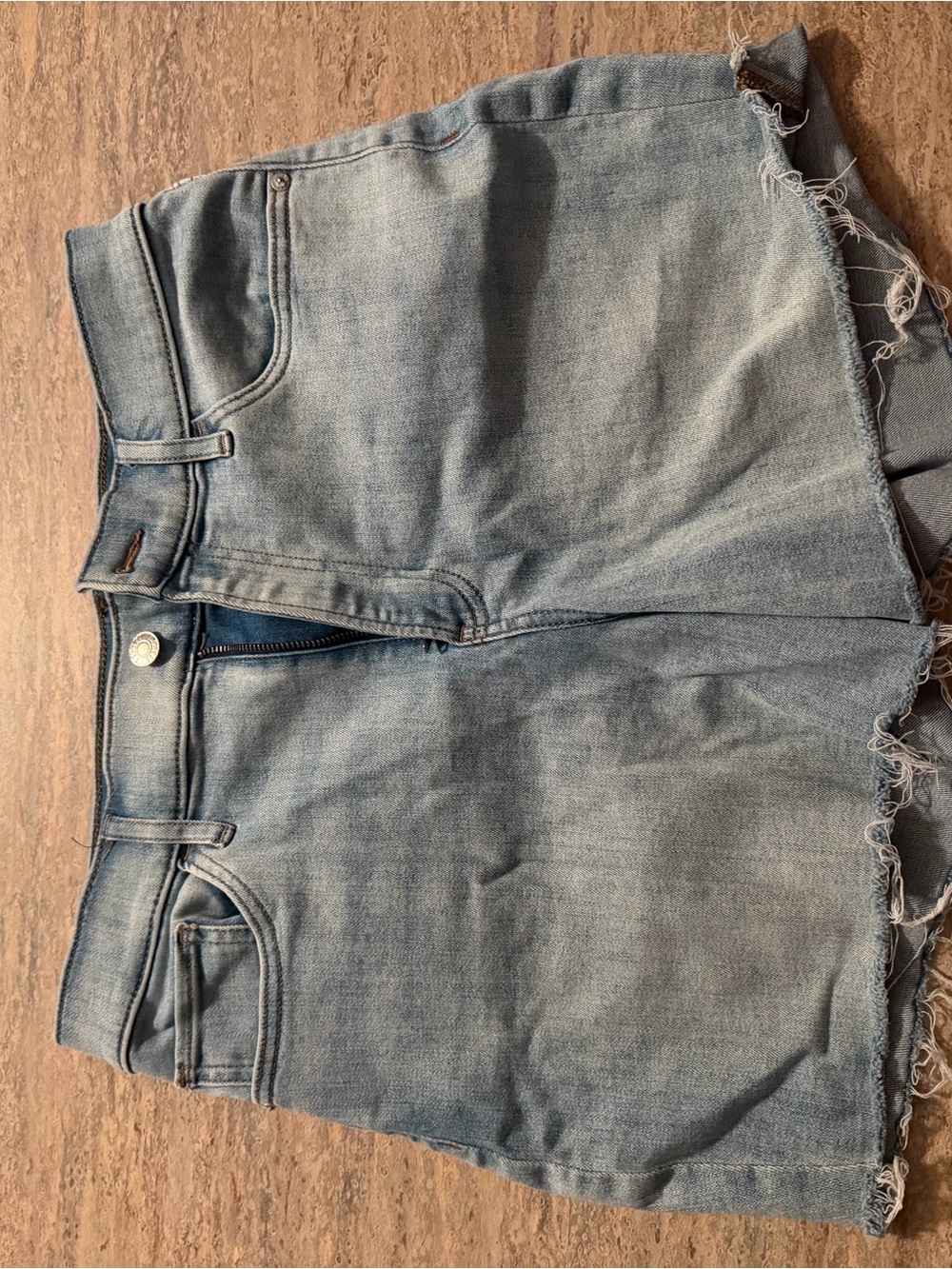 Light Wash Denim Mini Shorts with Frayed Hem